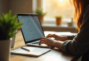 vrouwe typt op haal desktop